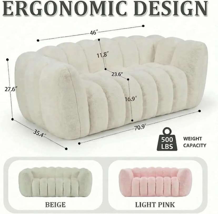 Oversized Bean Bag Sofa for Adults, Comfy Faux Fur Floor Lounger Loveseat Couch with Shredded Foam Filling, Large Bean Bag Sofa Plush Bean Bag Couch for Living Room, Bedroom, Apartment, Beige