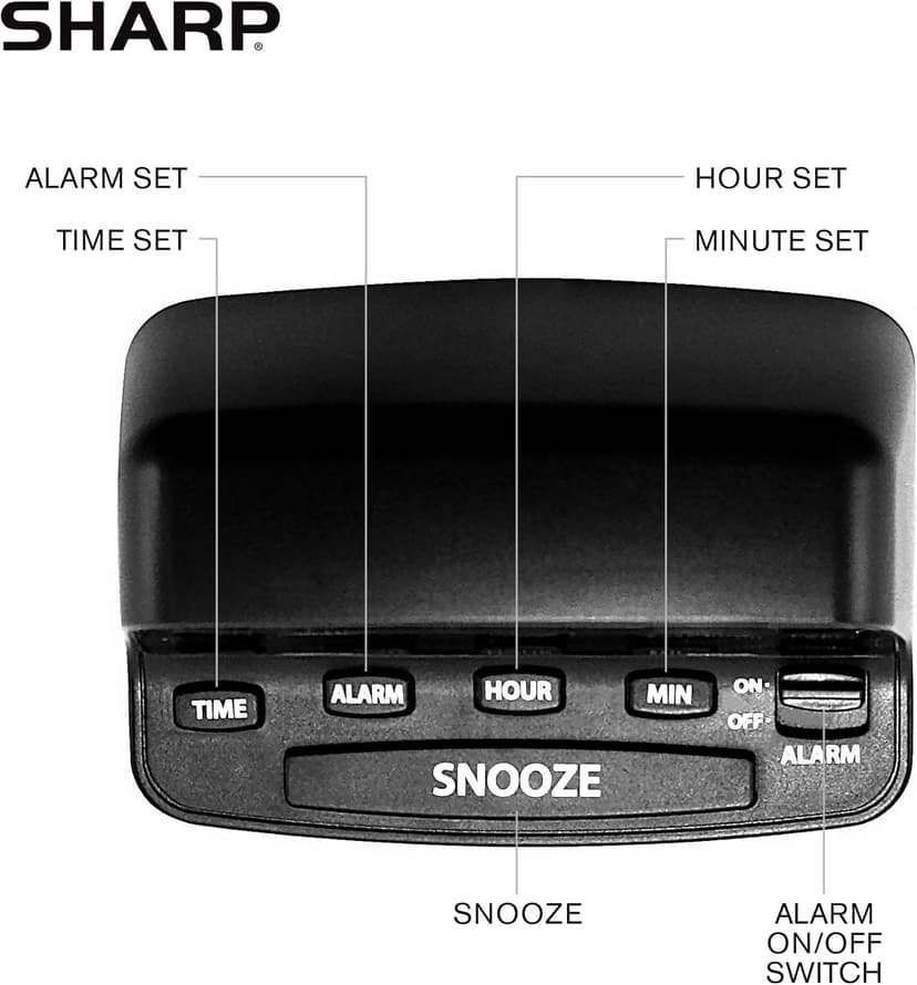 Sharp Digital Alarm Clock with Keyboard Style Controls, Battery Back-up, Easy to Use with Simple Operation, Black Case with Red LED Display