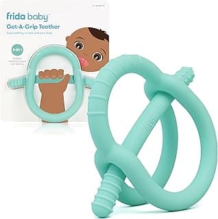 Frida Baby Get-A-Grip Silicone Teether for Teething Pain Relief, BPA-Free Food-Grade Teething Toys for Infant Baby Newborn 0-6, 12, 18 Months, Easy-Grip Teether Ring, PVC-Free, Teal
