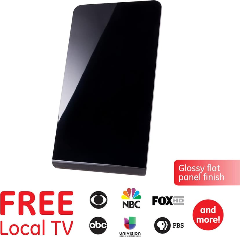 GE Flat Panel Indoor HD Digital TV Antenna, Long Range Smart TV Antenna, Supports 4K 1080P HD Smart TV VHF UHF, Extendable Dipole Rabbit Ears, Adjustable Stand, 5ft Coax HDTV Cable, 33681