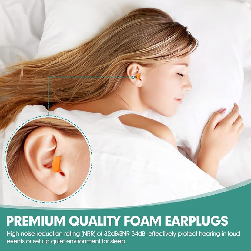 100 Pairs Orange Foam Ear Plugs - 33dB NRR Highest Protection, Soft & Comfortable Noise Canceling Earplugs for Sleeping, Work, Snoring, Construction, Loud Noise with Individual Bagged Foam EarPlug