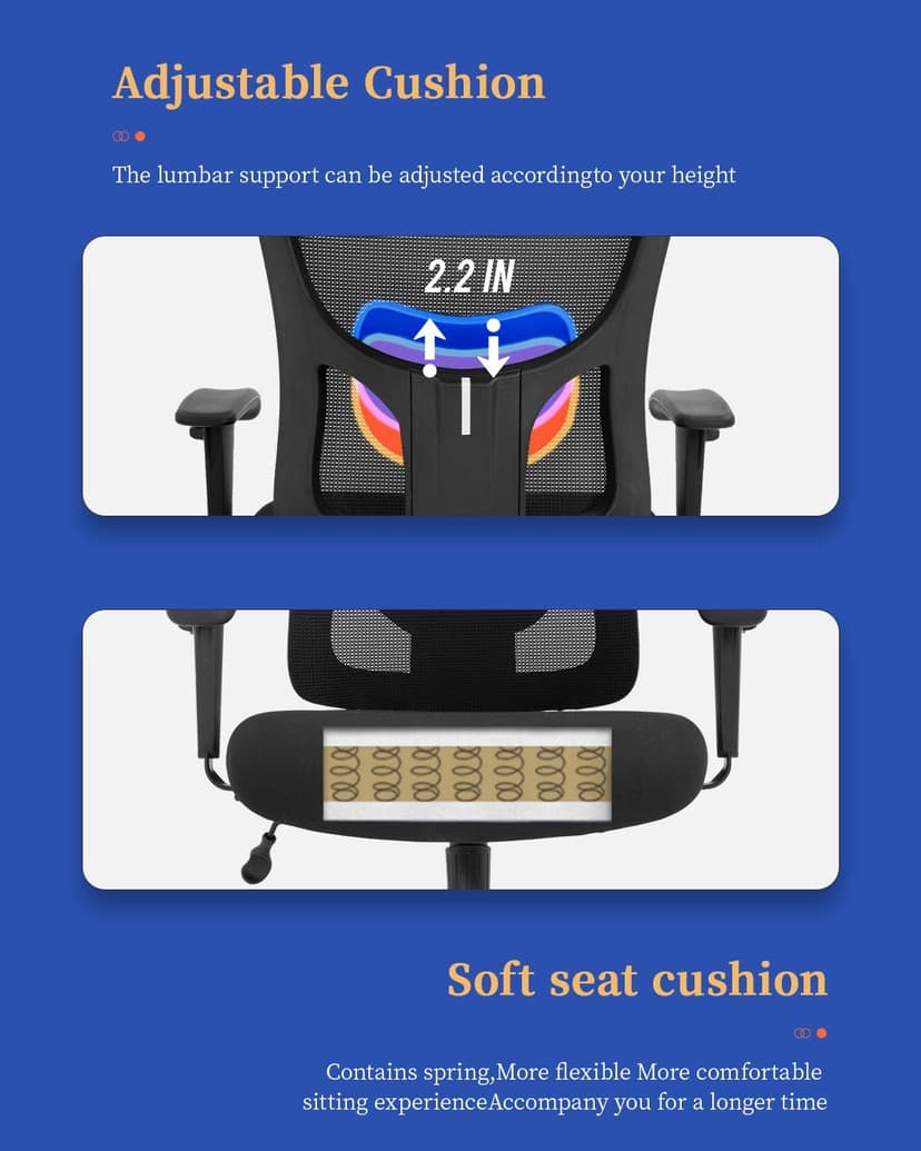 Big and Tall Office Chair Ergonomic Chair 400lbs Wide Seat Executive Desk Chair with Lumbar Support Adjustable Armrest Headrest High Back Mesh Computer Chair Rolling Swivel Task Chair(Black)
