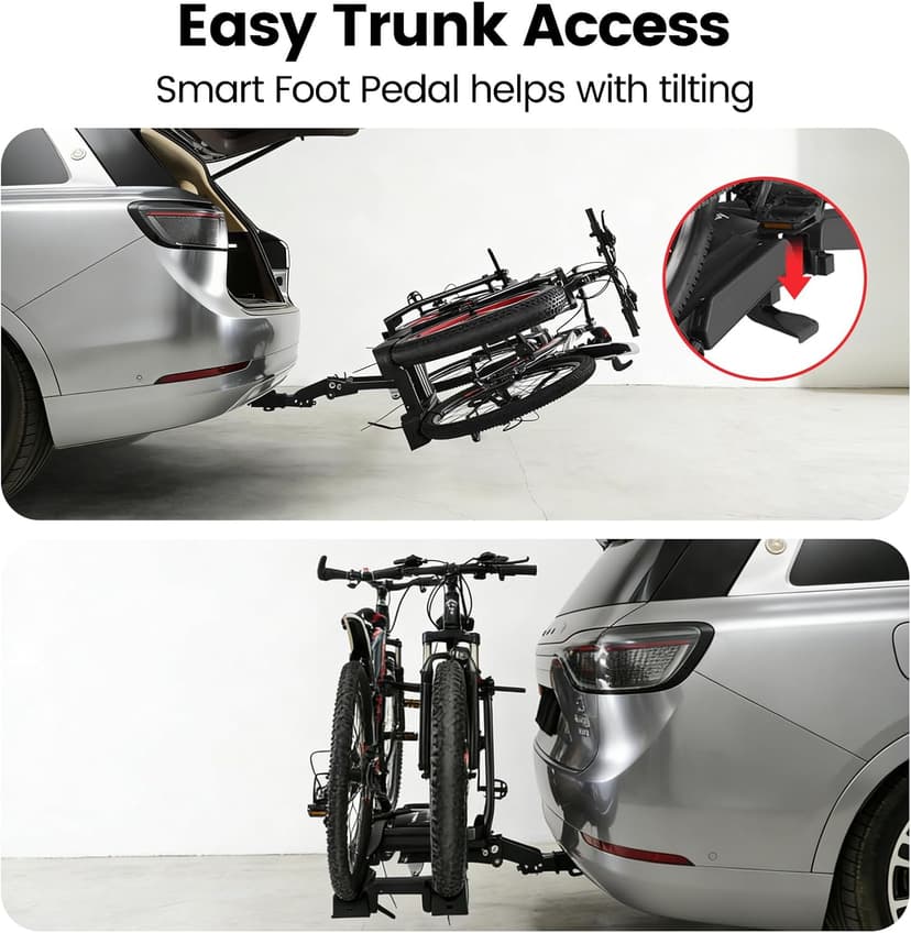 Ebike Rack with Ramp for 2 E-Bikes, Hitch Bike Rack Fits 5" Fat Tire, Heavy-Duty Platform Carrier with Ramp, Foldable Tilting Locking, 2" Receiver for Cars SUVs Trucks, No Assembly