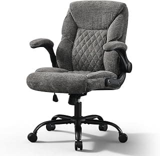 Cloth Office Chair Mid Back Ergonomic Computer Chair Comfortable Fabric Padded Home Office Desk Chairs with Flip-up Arm Rest Adjustable Height Swivel Wheels for Short People Use | Grey