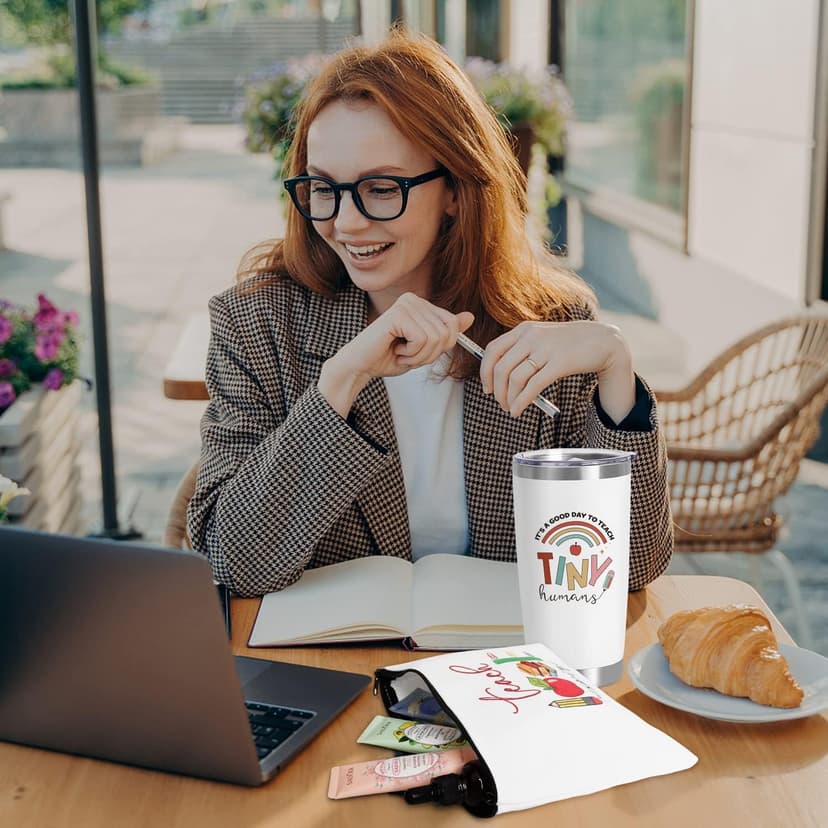 UAREHIBY 12 PCS Teacher Appreciation Gifts in Bulk, 20 OZ Wine Tumbler Teacher Gifts, Graduation Gift with Keychain,Best End of Year Teachers Gift with Cosmetic bag for Women Men