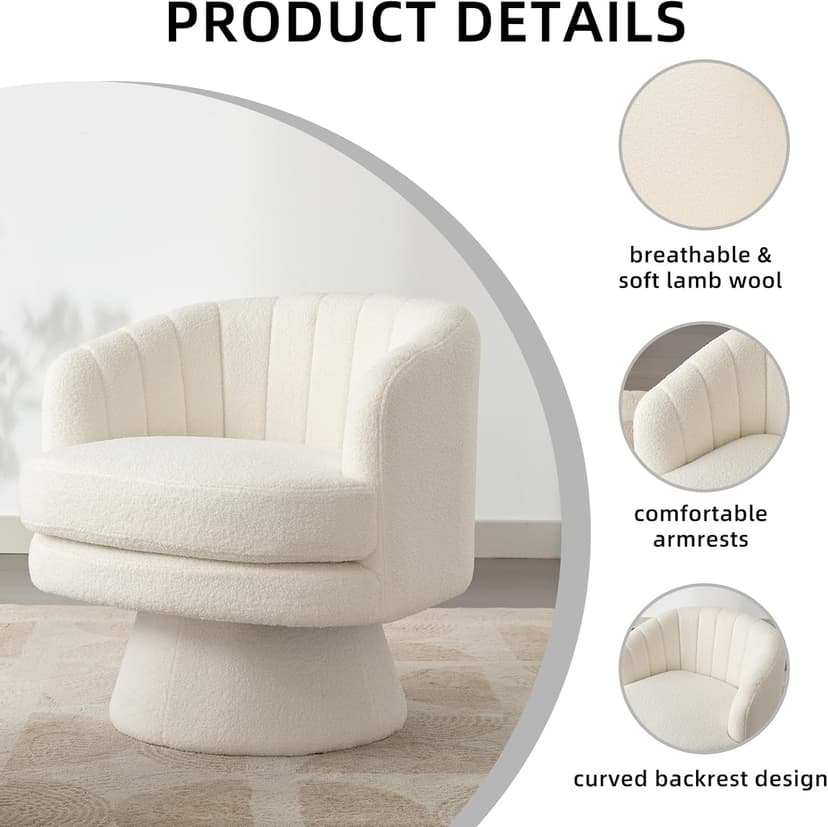 CANMOV Swivel Accent Chair with Armrest, Modern 360 Degree Swivel Barrel Chair with Curve Back and Soft Cushion,Comfy Round Sherpa Teddy Armchair Single Sofa for Living Room,Bedroom,Waiting Room,Beige