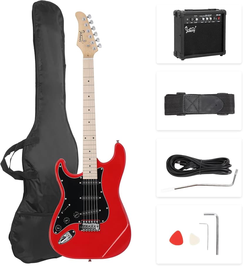 GLARRY Full Size Electric Guitar for Music Lover Beginner with 20W Amp and Accessories Pack Guitar Bag (RED, Left Handed 39")