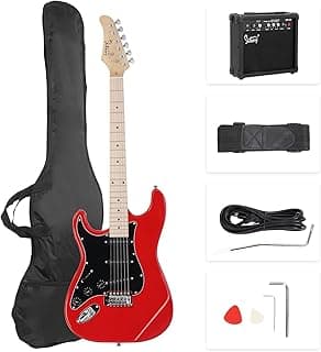 GLARRY Full Size Electric Guitar for Music Lover Beginner with 20W Amp and Accessories Pack Guitar Bag (RED, Left Handed 39")