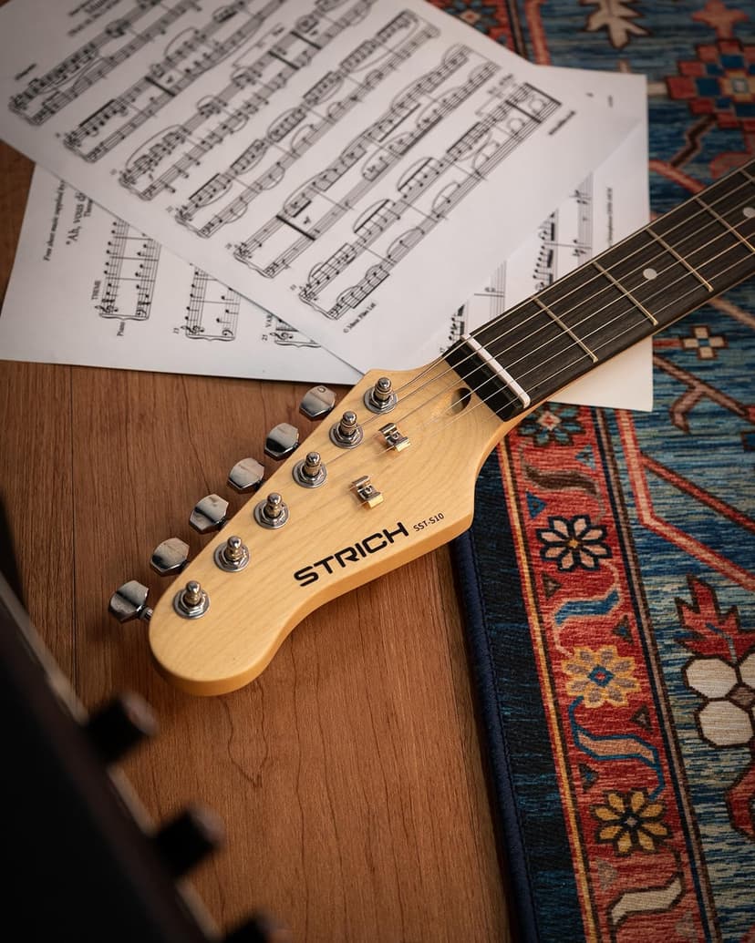 STRICH Electric Guitar Left Hand Beginner Kit, Solid Body 39" Electric Guitar HSS Pick Up for Starter, with 5W x 2 Amp, Bag, Digital Tuner, Capo, Strap, String,Cable, Picks, SST-S20L Black