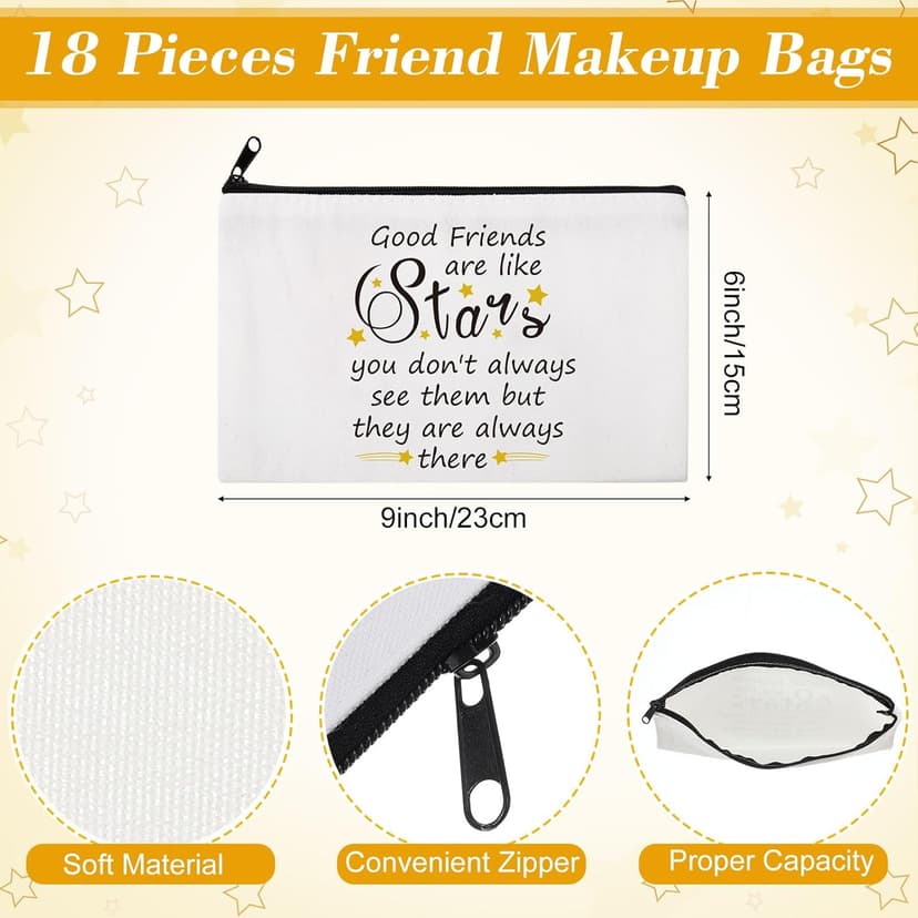 Paterr 24 Pcs Friend Gifts for Women Friendsgiving Makeup Bags Friendship Keychains Galentines Gifts Bulk Cosmetic Bags with Zipper for Roommate BFF Bestie Birthday Decorations(Star)