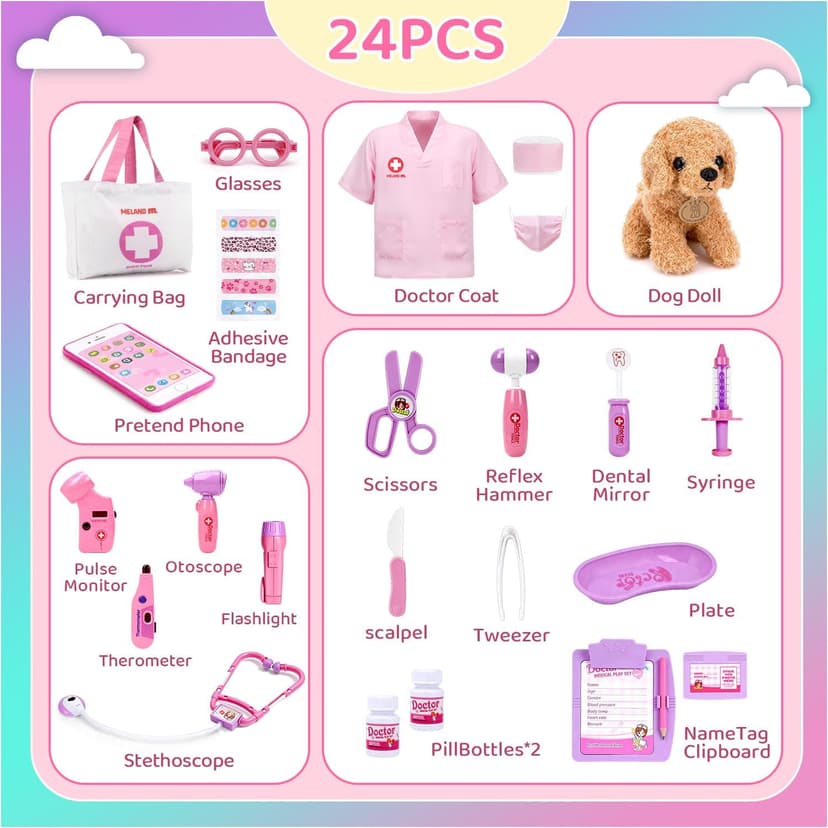 A gift for girls birthday Christmas, Encourages caring role play, builds confidence, stays neatly organized Meland Doctor Kit with Puppy for Girls, Pretend Play Toy Gift for Ages 3–6 B09PD6YWF1