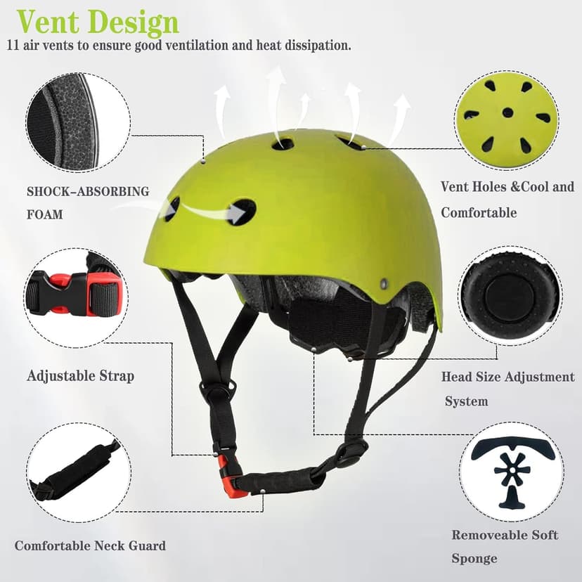 FOOKCIAN Kids Helmet,Toddler Skateboard Helmets for Ages 2-3-5-8-14 Years Boys Girls with Knee and Elbow Pads Wrist Guards fit Roller Skates,Skateboarding,Skating Scooter Adjustable Kids Helmet