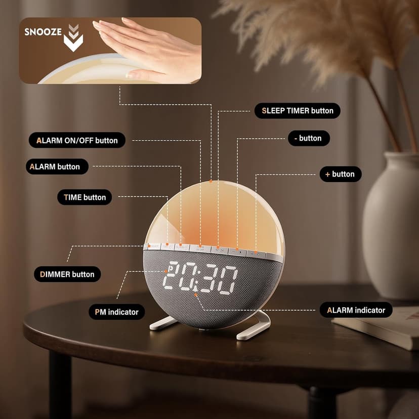 Tranquee Sunrise Alarm Clock for Bedrooms – Gentle Wake Up Light with Soothing Night Light & Ambient Sounds, Alarm Clock for Heavy Sleepers, Shift Workers, Kids & Adult, Relaxing Bedside Lamp Gift
