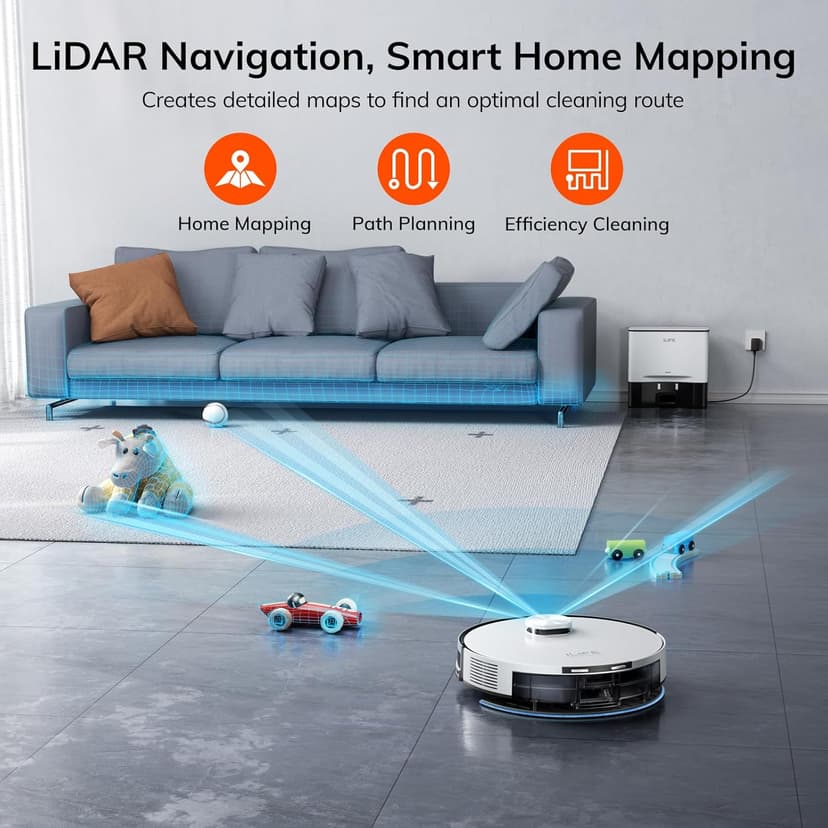 ILIFE A30 Pro Robot Vacuum and Mop, Self Emptying Station for 60 Days, 5000Pa Suction, LiDAR Navigation, No-Go Zones, 2.4G WiFi/App/Alexa/Remote Control, Roller Brush for Carpet, Hard Floors, 110V