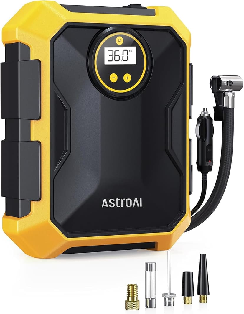 9.8Ft Cord Digital Gauge Auto ShutOff LED Light Fast Inflation Air Pump for Car Tires Bike Ball Motorcycle Inflatables Yellow AstroAI Tire Inflator Portable Air Compressor 12V DC Integrated Storage B097B6X669