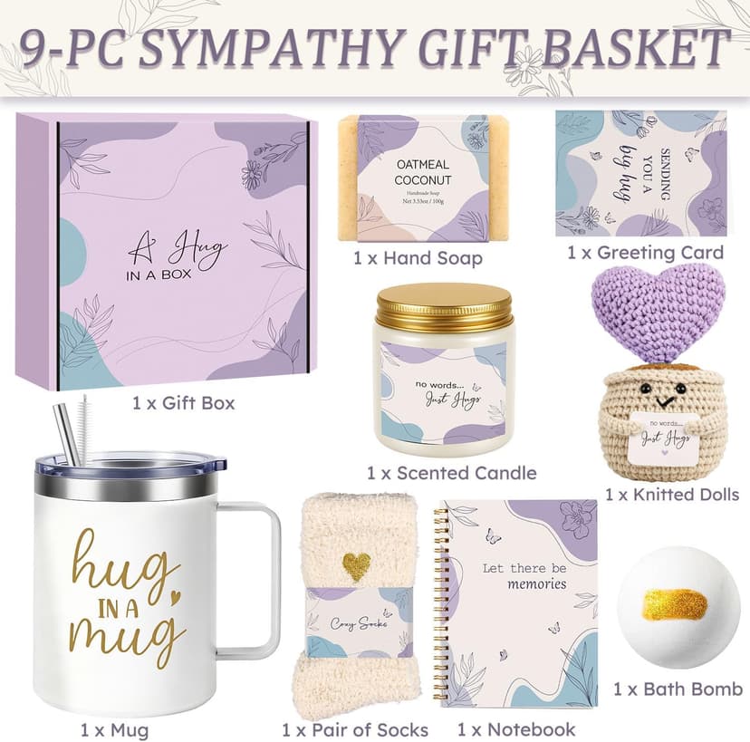 Giftota Sympathy Gifts Baskets for Women – Hug in a Box Care Package Sympathy Gifts for Loss of Loved One, Miscarriage Gift, Sorry Your Loss, Memorial Condolences Grief Bereavement Present for Loss