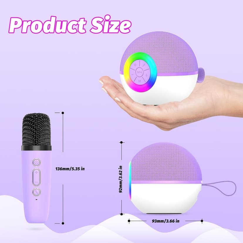 goopow Mini Karaoke Machine Speaker for Kids Adults, Portable Bluetooth Microphone Song Toys with LED Light, Best Chritmas Birthday Festival Gift for 3 4 5 6 7 8+ Year Old Girls Boys (Purple-2MIC) B0D4TMSXJ8