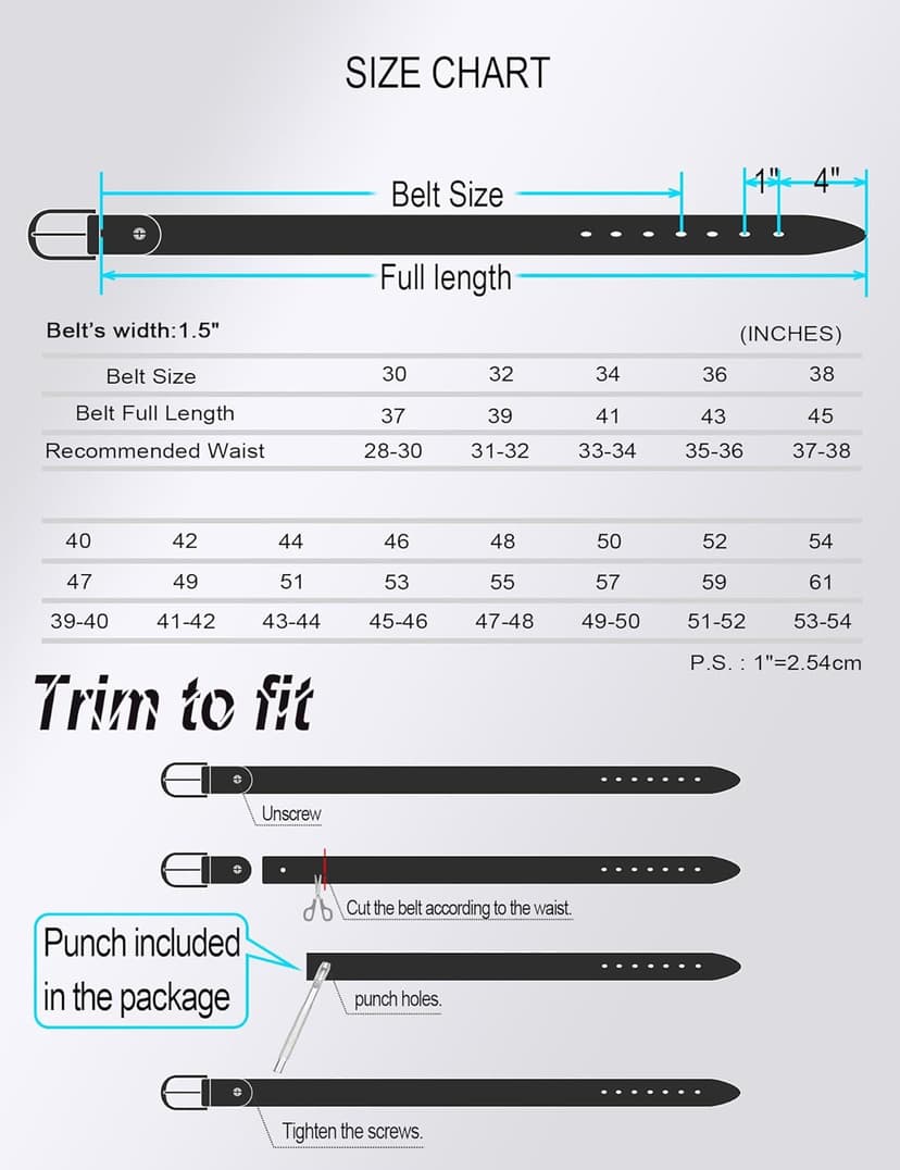 WOLFANT 1.5" Full Grain Leather Belt for Men in Gift Box,100% Italian Real Solid Leather