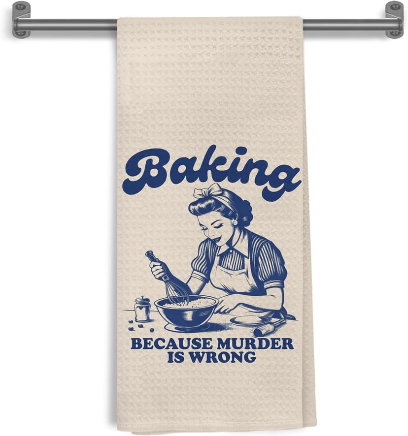 Funny Retro Baking Kitchen Towels, Baker Gifts for Women, Baking Because Murder is Wrong Decorative Hand Tea & Dish Towels for Bakery Kitchen, 16x24 Inch B0FSXQPHYH
