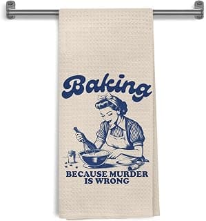 Funny Retro Baking Kitchen Towels, Baker Gifts for Women, Baking Because Murder is Wrong Decorative Hand Tea & Dish Towels for Bakery Kitchen, 16x24 Inch B0FSXQPHYH