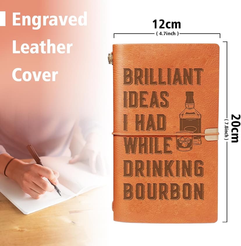 Gifts for Bourbon Lovers, Whiskey Lovers, Engraved Refillable Journal Sketchbook, Lined Planner, Travel Notebook Bourbon Gifts for Men, Leather Journal Notebook for Bourbon Lover B0GCZNYDV2
