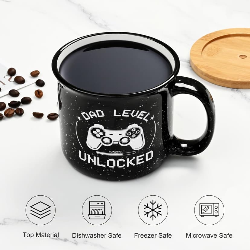 Cabtnca New Dad Gifts First Time, Dad Level Unlocked Mug, Birthday Christmas Father's Day Gifts for New Daddy, 15 Oz