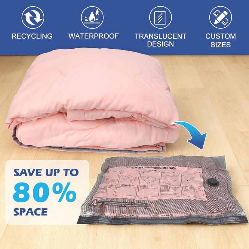 Travel Vacuum Storage Bags with Rechargeable Air Pump, 18 Pack Portable Space Saver Bags, Compression Bags for Clothing, Bedding, Seasonal Storage & Packing Bags for Moving