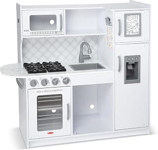 Melissa & Doug Wooden Chef’s Pretend Play Toy Kitchen with “Ice” Cube Dispenser – Cloud White, Kids Kitchen Play Set, for Toddlers and Kids Ages 3+ - FSC Certified