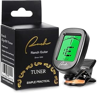 Ranch Guitar Tuner Clip On for Acoustic/Electric Guitar, Ukulele, Violin, Bass, Banjo - Fast & Accurate Chromatic Tuner with Noise Immunity Durable String Instrument Tuners - Classic Black