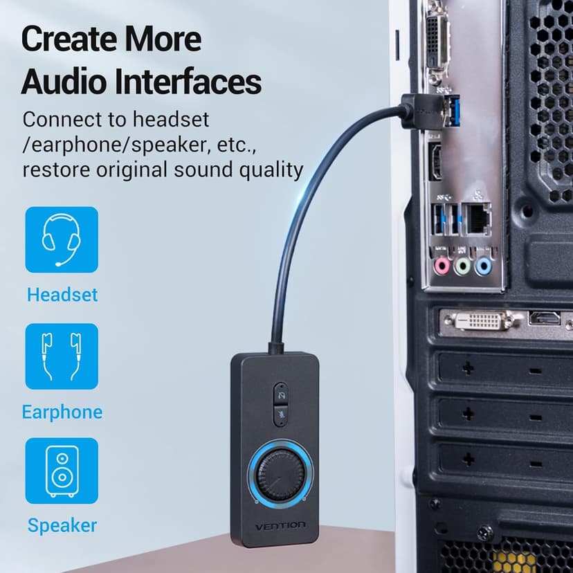 VENTION USB Sound Card, External Stereo Sound Card with Volume Control, USB to 3.5mm Jack Audio Adapter for Windows, Mac, PC, Laptop, Desktop, Headset, Switch and More