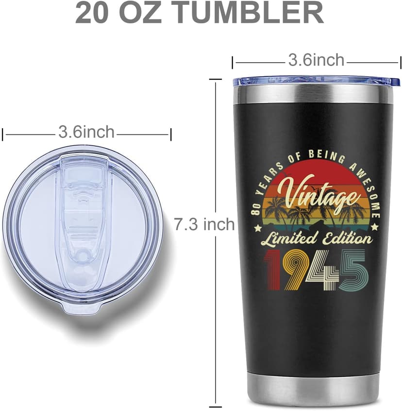 Funny 80th Birthday Gift For Men,Cool Gifts for 80 Year Old Man,80th Birthday Decorations for Men,1945 Gift Idea for Dad Husband Friend Grandpa-20 Oz Vintage1945 Tumbler