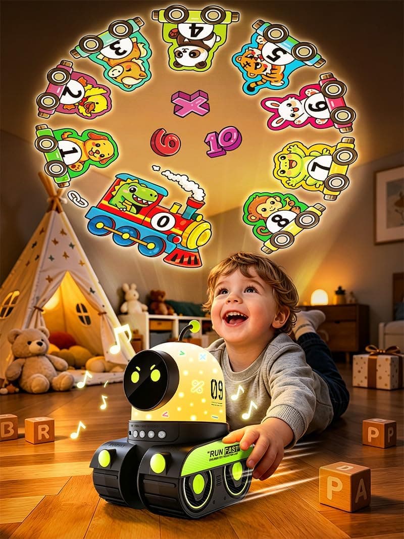 Montessori Car Toys for 1-3 Year Old Boys, Learning Toddler Birthday Gifts,15 White Noise Sounds,Remote Timer Rechargeable Montessori Toys for Boys 1-3 Year Old Gifts,19 Films Train Projector Light B0H1QJXVGG
