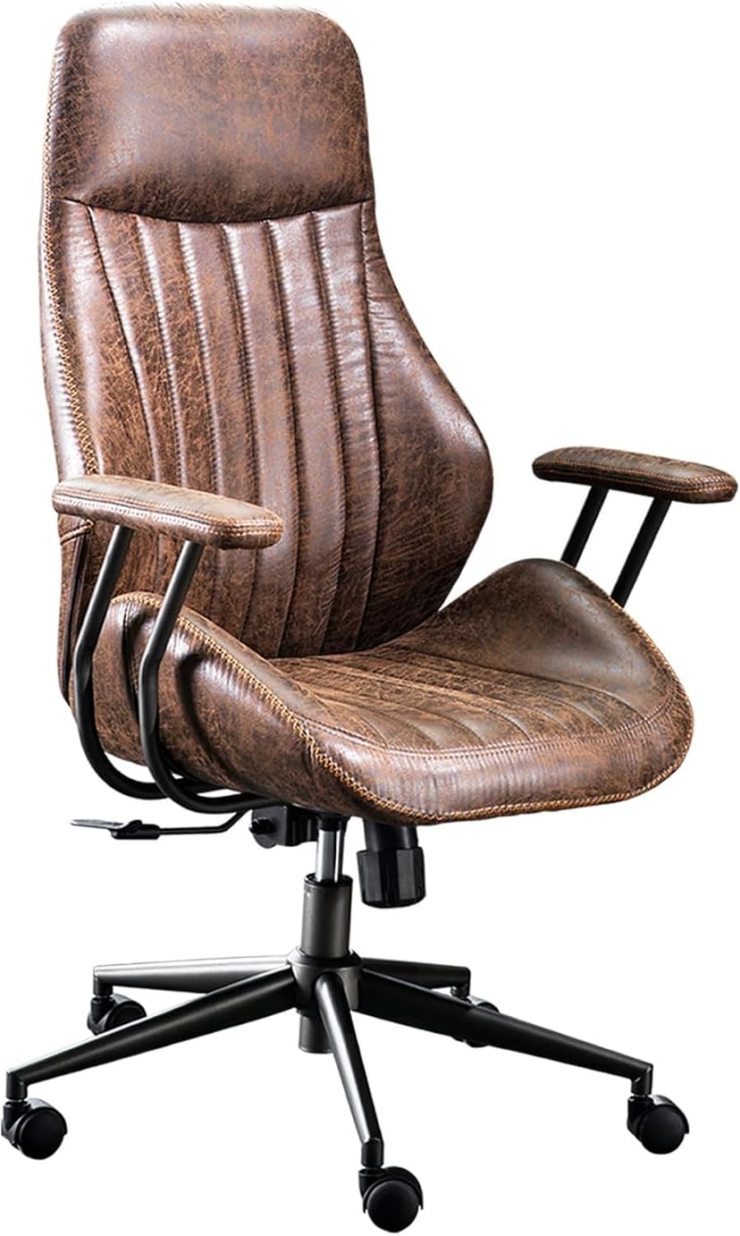 ovios Ergonomic Office Chair, High Back Faux Leather Executive Chairs with Armrests, Comfy Mid-Century Modern Swivel Rolling Computer Armchair (Dark Brown, Suede Leather)
