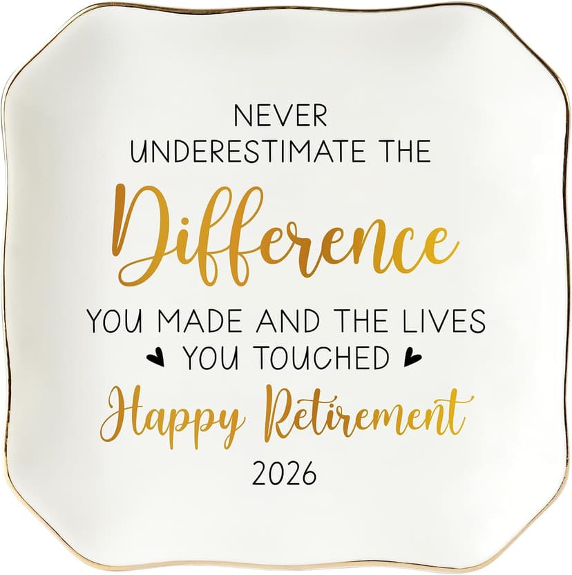 Retired Gift for Coworker, Boss, Employee, Teacher, Nurse- 4.5"x4.5" Ceramic Jewelry Dish Tray HEXMOZ Retirement Gift for Woman - Retirement Gifts for Women 2026 B0FHHB1FR5