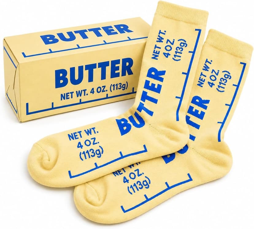 VELENTI Butter Socks – Funny Food Novelty Crew Socks for Women 5–10 & Men 4.5–8.5 | Soft Cotton Blend | Unique Gift for Chefs B0FX389337