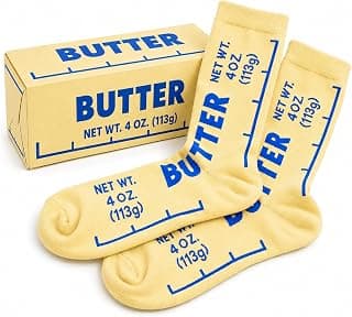 VELENTI Butter Socks – Funny Food Novelty Crew Socks for Women 5–10 & Men 4.5–8.5 | Soft Cotton Blend | Unique Gift for Chefs B0FX389337