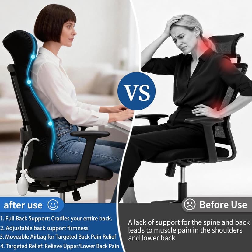 27.7'' Adjustable High Lumbar Support Pillow for Office Chair, Full Back Support Pillow for Upper Lower Back Pain Relief, Memory Foam Lumbar Cushion for Desk, Gaming Chair, Couch, Improves Posture