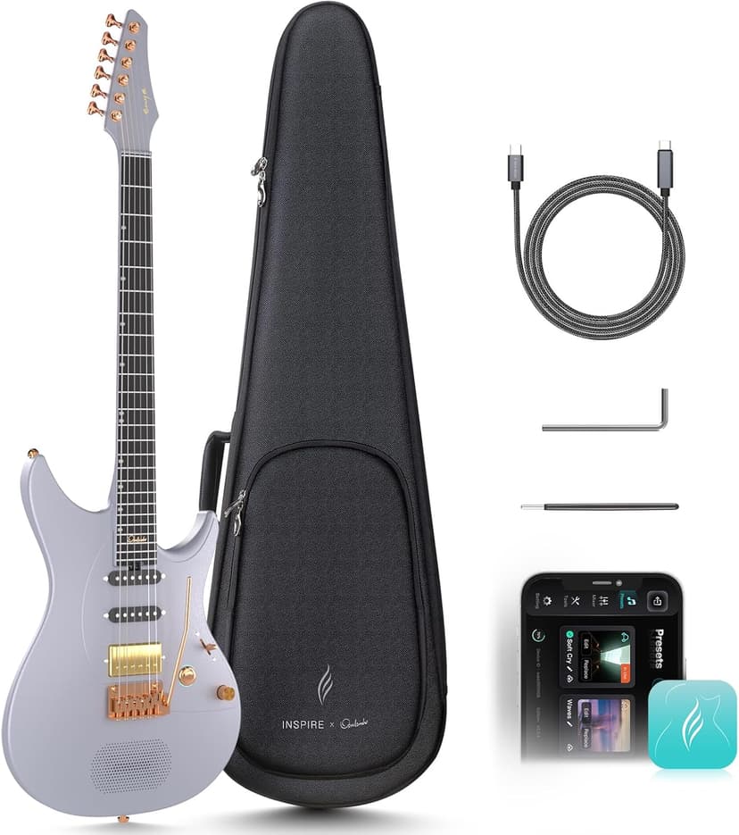 Enya Electric Guitar Inspire 39" Smart Electric Carbon Fiber Guitarra with 15W Wireless Speaker, 20 Distinct Tones, Onboard Presets, Charging Cable, Adjusting Wrench, and Gig Bag