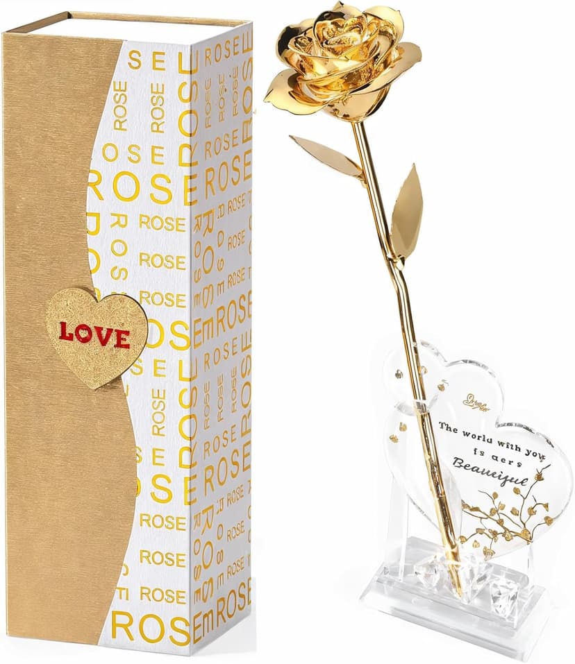 Mikasol Gold Dipped Real 24K Gold Rose, 1 Pack Infinity Flower Decor Hand Dipped in 24K Romantic Rose Gifts for Women in Her Wife Girlfriend Birthday Anniversary Valentines Mothers Day Christmas B0CC5R3S9V