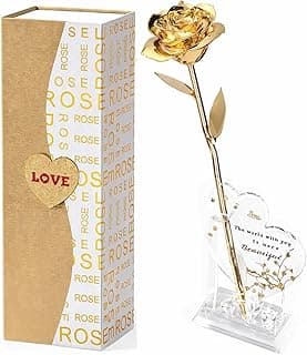 Mikasol Gold Dipped Real 24K Gold Rose, 1 Pack Infinity Flower Decor Hand Dipped in 24K Romantic Rose Gifts for Women in Her Wife Girlfriend Birthday Anniversary Valentines Mothers Day Christmas B0CC5R3S9V