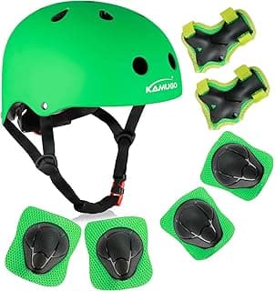 KAMUGO Kids Bike Helmet, Toddler Helmet for Ages 2-8 Boys Girls with Sports Protective Gear Set Knee Elbow Wrist Pads for Skateboard Cycling Scooter Rollerblading