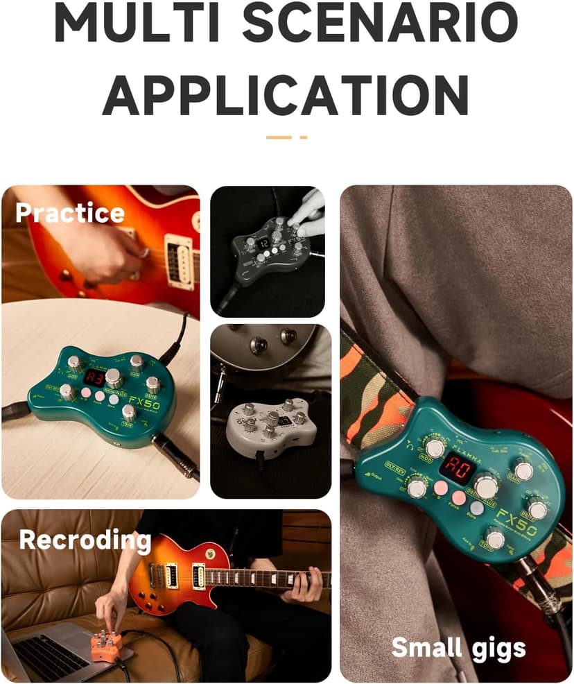 FLAMMA FX50 Practice Guitar Pedal Multi Effects Pedal Mini Portable with 40 Drum Rhythms15 Effects 32 Patches Tuner Function Support Both Corded and Battery Powered