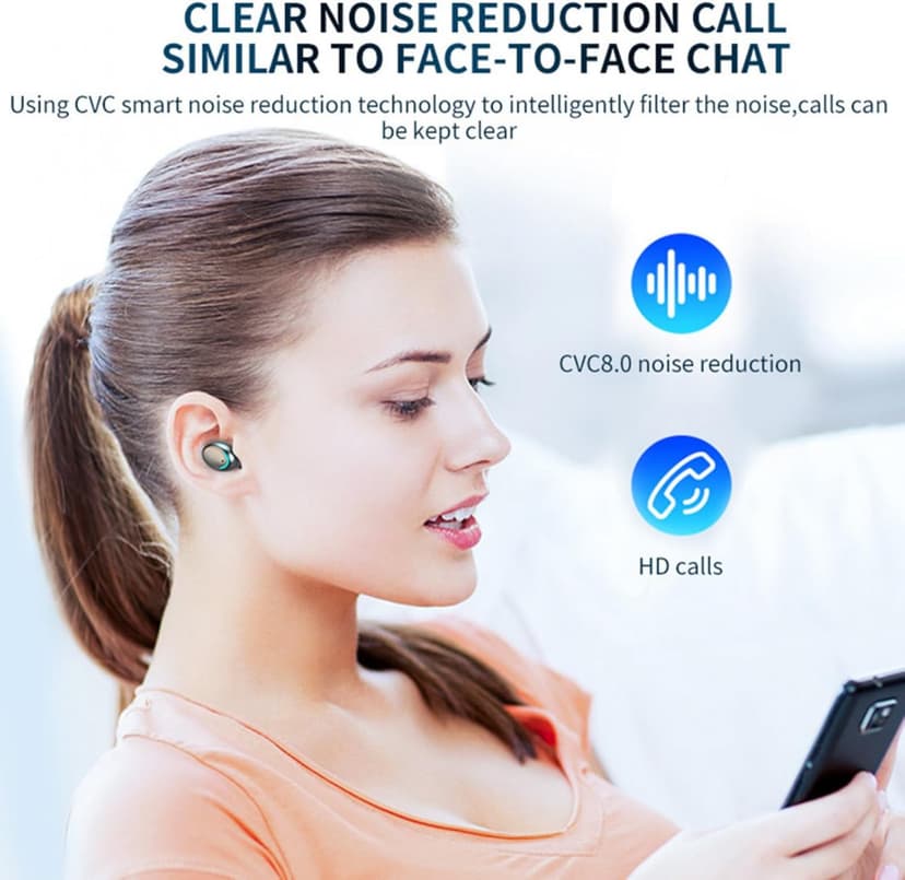 BSWLMDD Wireless Earbuds, Bluetooth 5.3 Headphones, Touch Control Noise Cancellation, HiFi Stereo with LED Display Charging Case, Suitable for Fitness/Running/Work