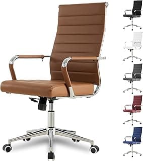 Okeysen Office Desk Chair, Ergonomic Leather Modern Conference Room Chairs, Executive Ribbed Height Adjustable Swivel Rolling Chair for Home Office. (Brown)