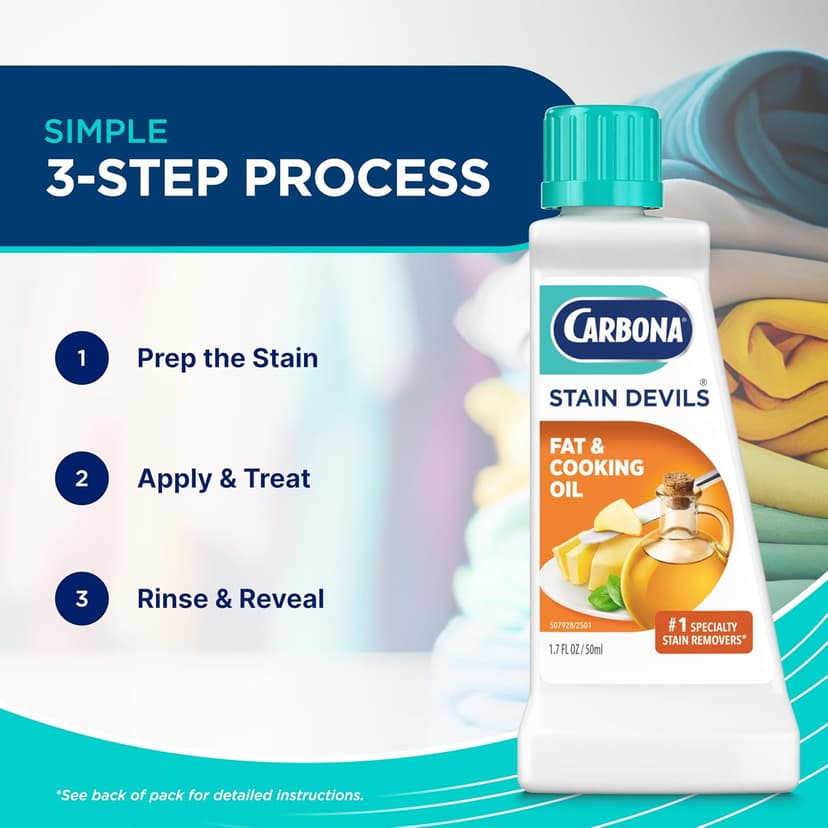 Carbona Stain Devils® #5 | Fat & Cooking Oil | Professional Strength Laundry Stain Remover | Multi-Fabric Cleaner | Safe Formula | 1.7 Fl Oz, 1 Pack