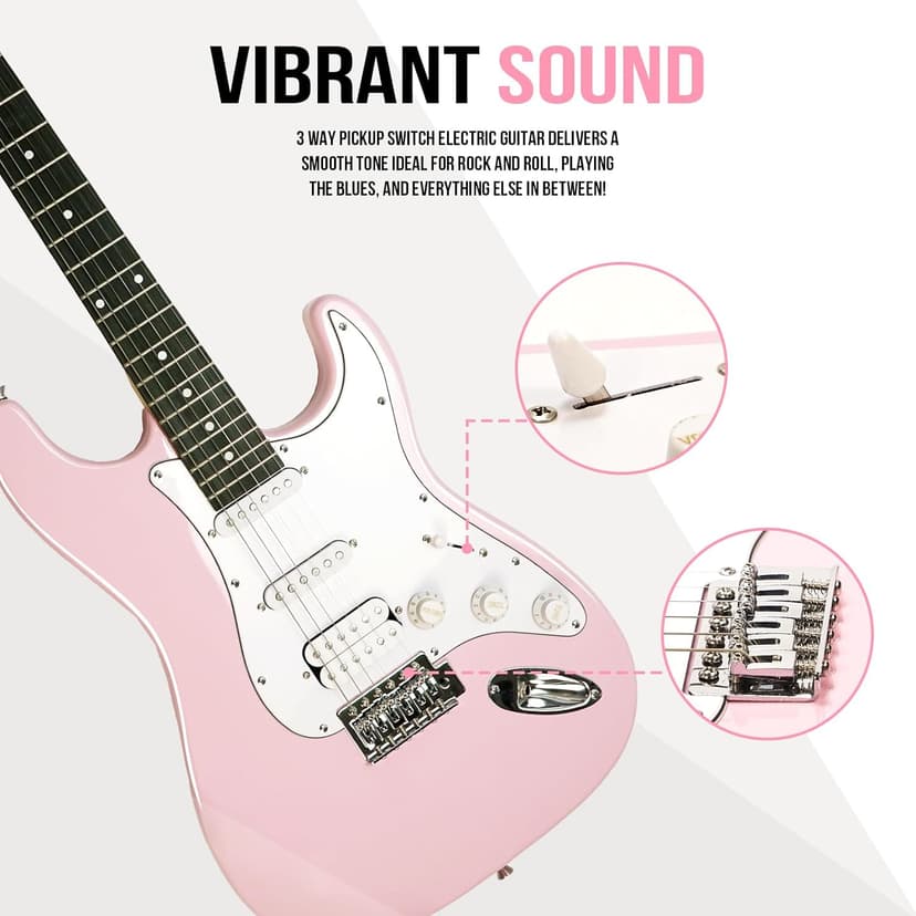 Soulmate 39 Inch Full Size Electric Guitar Starter Kit for Beginners Solid Body, HSS Pickups with 15W Amp, Gig Bag, Capo, Strap, Strings, Cable, Picks (Right-Handed,Pink)