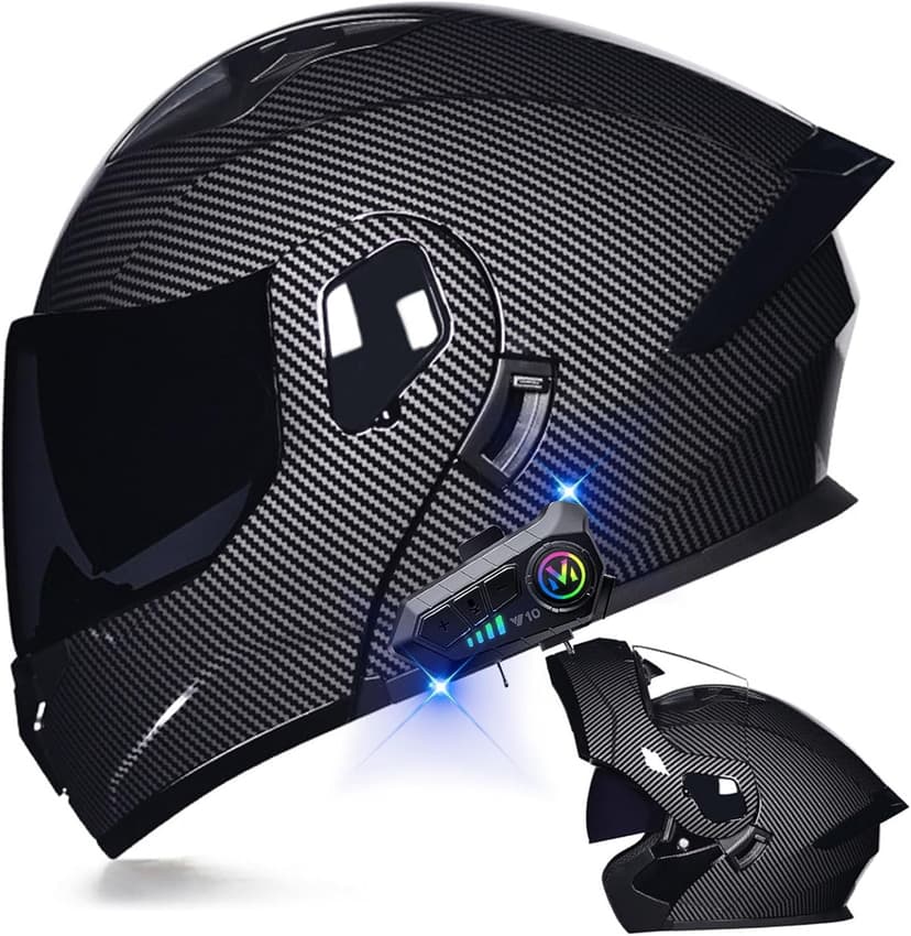 Motorcycle Bluetooth Modular Helmet DOT Approved Dual Visor Full Face Flip up Integrated Motorcycle Helmets Double Visor Helmet Built-in Dual Speaker Microphone Waterproof Adults Men Women M-XXL