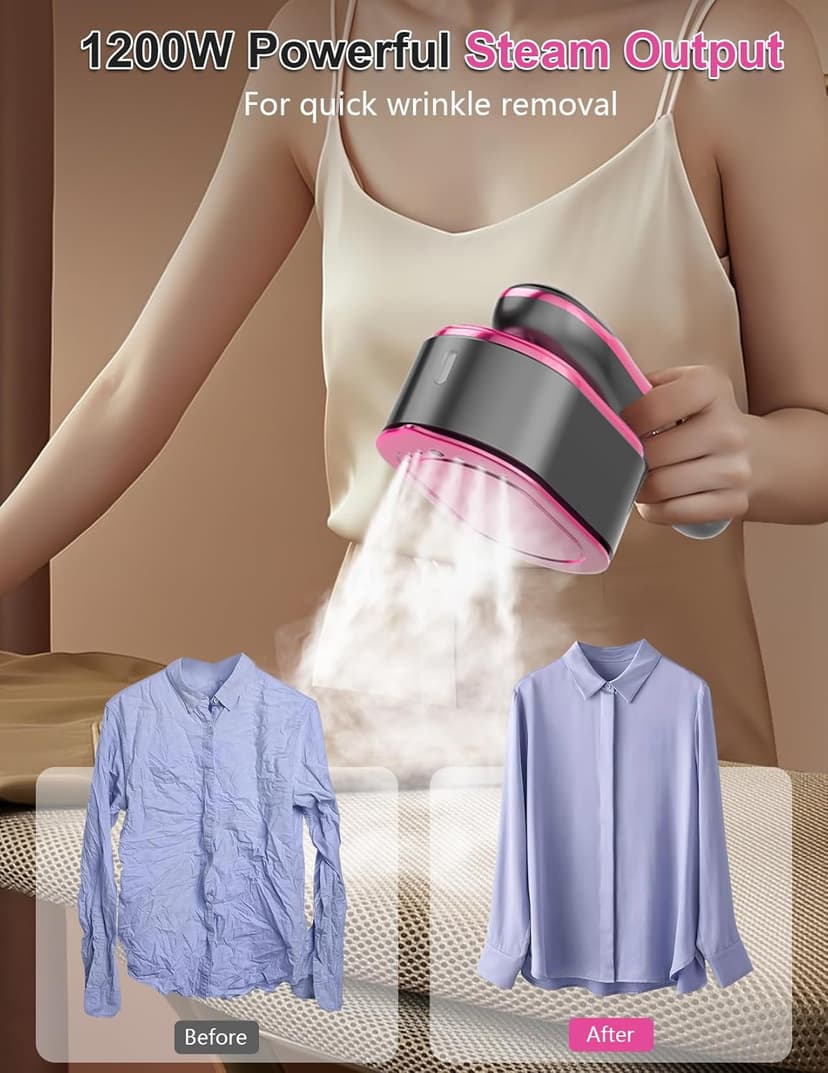 Travel Steamer for Clothes, 1200W Portable Handheld Steamer for Clothes, Portable Steam with LCD Display, 10s Fast Heat-Up, 2-in-1 Powerful Wrinkle Remover for Home & Travel
