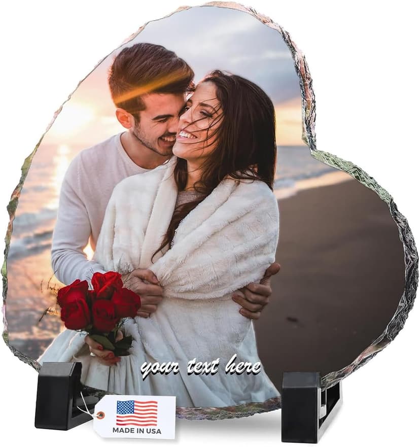 LOUISMIAA Personalized Picture Frame Custom Photo Stone Rock Slate Plaque Frames, Customized Gifts for Mothers Fathers Day Valentine's Day Wedding Birthday Christmas, Heart Shape 5.9x5.9 in B0CWRTPFKL
