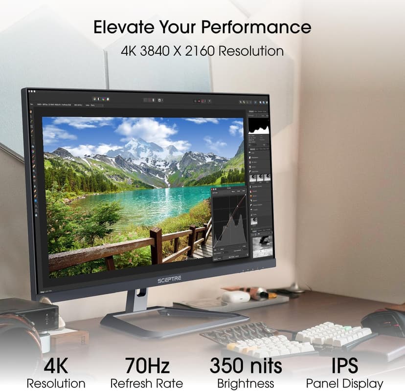Sceptre Prime 4K IPS 27" 3840 x 2160 UHD Monitor up to 70+Hz DisplayPort HDMI 100% sRGB Build-in Speakers, Machine Black 2026 (U275W-UPT Series)
